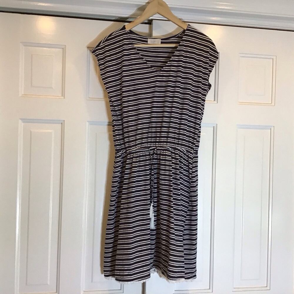 Loft Nautical 100% Cotton Women’s Dress Sz S Fringe Coastal Summer Beach Coverup